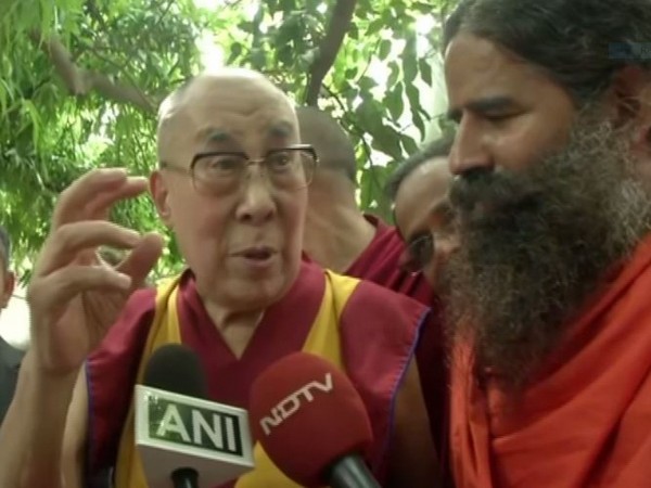 Dalai Lama talking to media persons in New Delhi 