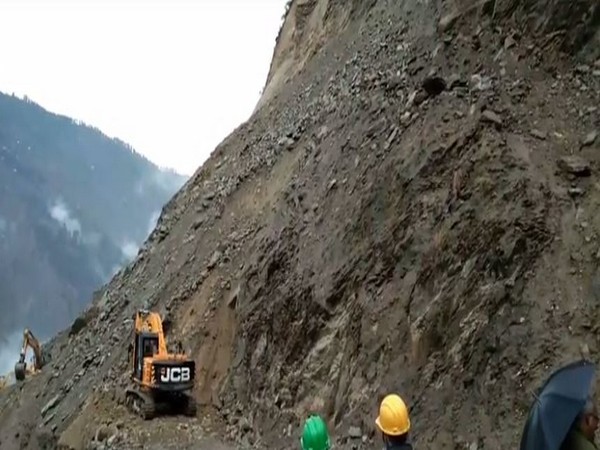 Vehicular movement remains suspended between Jammu-Srinagar following a landslide. Photo/ANI