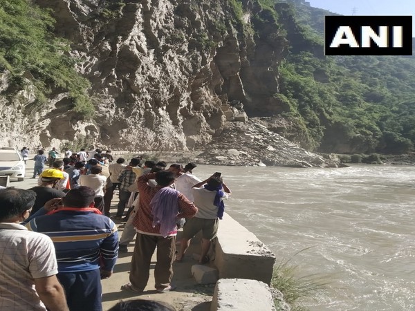 A visual of the landslide that took place in Mandi district of Himachal Pradesh. (Photo/ANI) 