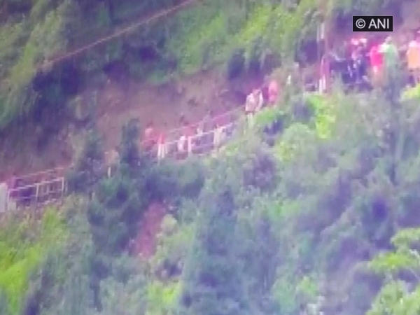 Landslide on Kedarnath Marg in Choti Lincholi area on Thursday. Photo/ANI