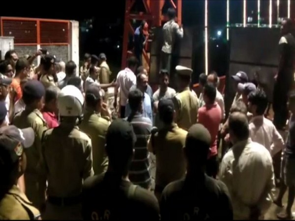Public Works Department on Sunday, sealing the exits of Lakshman Jhula amid local opposition. (Photo/ANI)