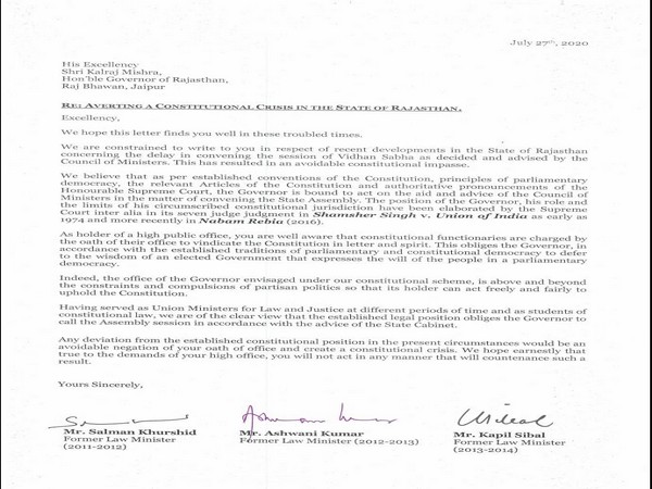 Copy of the letter written by Congress leaders to Rajasthan Governor.