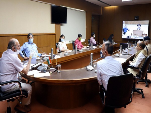 Visuals from LG Delhi's meeting with CM Kejriwal and others. Photo: Twitter/ @LtGovDelhi