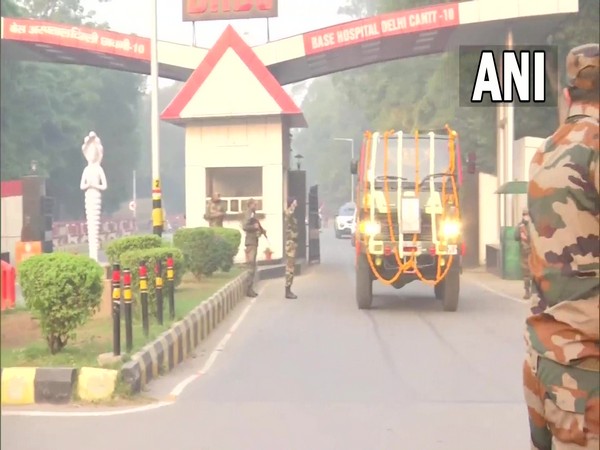 The mortal remains of Brig LS Lidder being brought out of Base Hospital. (Photo/ANI)