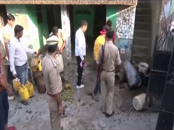 Excise department along with UP Police during a raid in Moradabad (Photo/ANI)