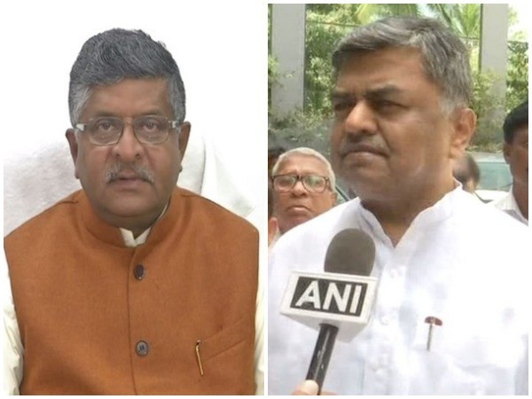 Union Minister Ravi Shankar Prasad (left) and Congress leader BK Hariprasad (right) [Photo/ANI]