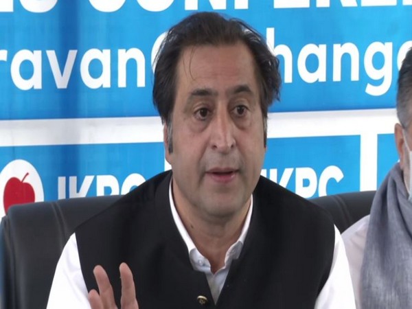 People's Conference Chairman Sajjad Lone speaking to reporters in Srinagar on Thursday. (Photo/ANI)