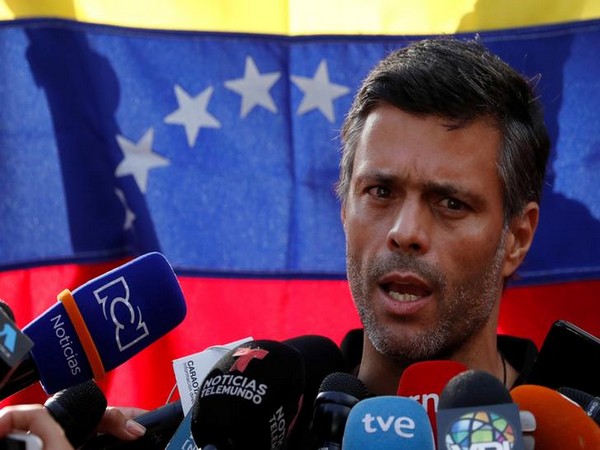 Venezuela opposition leader Leopoldo Lopez speaks to reporters outside Spanish ambassador's residence in Caracas on Wednesday