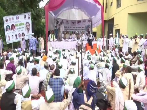 BKU holds meeting outside Sugarcane Commissioner Office. (Photo/ANI)