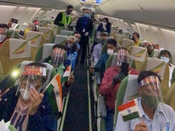 Indian ambassador Abhay Kumar along with Indian nationals on a special chartered flight bound for India