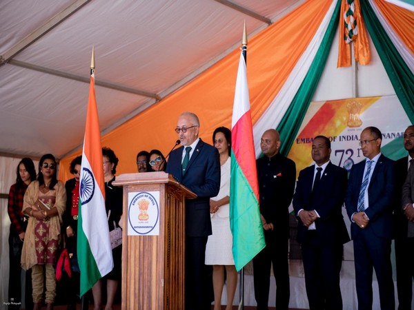 Foreign Minister of Madagascar Naina Andriantsitohaina speaking during the celebrations of 73rd Independence Day of India on Thursday. 