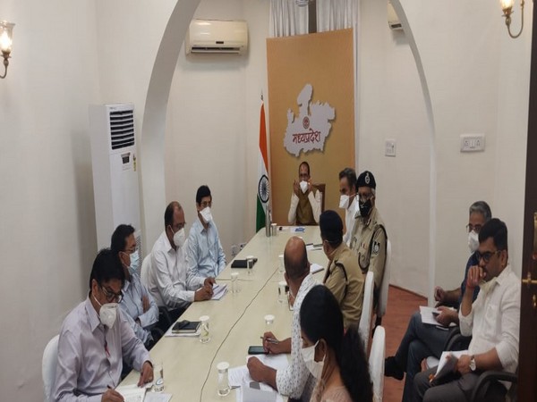 MP CM conducting meeting with officials to review flood situation in the state. (Photo/ANI) 