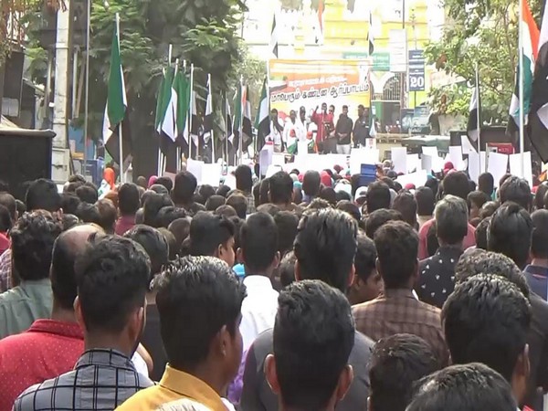 Protest against Karnataka HC's hijab verdict in Madurai (Photo/ANI)