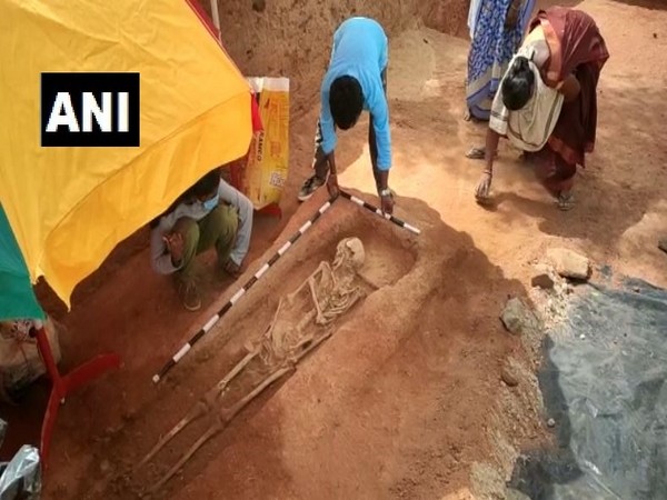 The skeletal remains of a human being were found at the Kondagai excavation site. (Photo/ANI)