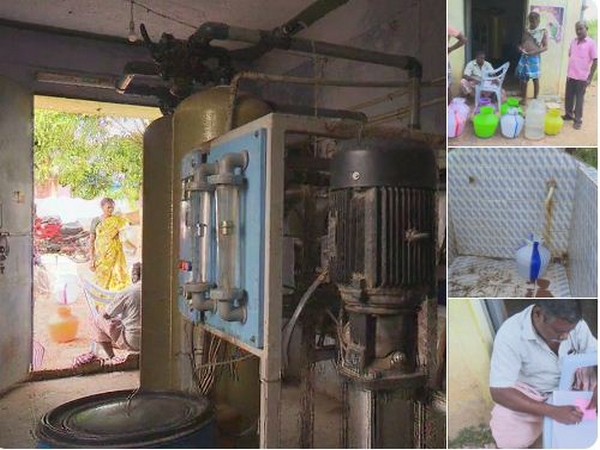 Iravathanallur village residents taking RO water. Photo/(ANI)