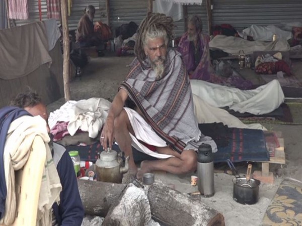 A sadhu at the Magh Mela premises in Prayagraj. (ANi/photo)