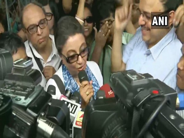 Filmmaker Aparna Sen speaking to reporters after meeting doctors on strike in Kolkata. 