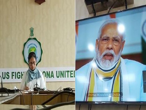 West Bengal Chief Minister Mamata Banerjee during a video conference with Prime Minister Narendra Modi on Monday. Photo/ANI