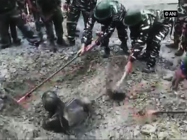 Man trapped overnight in landslide rescued by CRPF in Jammu and Kashmir [Photo/ANI]