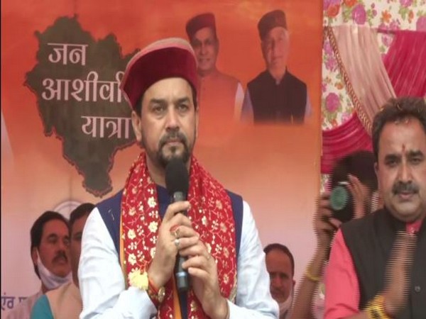 Union Minister Anurag Singh Thakur in Galog, Himachal Pradesh. (Photo/ANI)