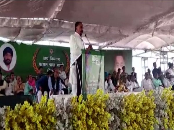 Hukum Singh Karada speaking at the event in Mandsaur on Friday.