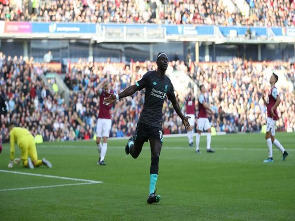 Sadio Mane celebrates after scoring goal against Burnley FC 