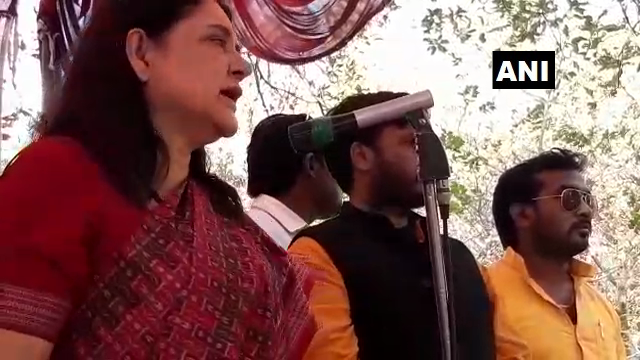 Union Minister Maneka Gandhi addressing a public gathering at Sultanpur in Uttar Pradesh on Wednesday.