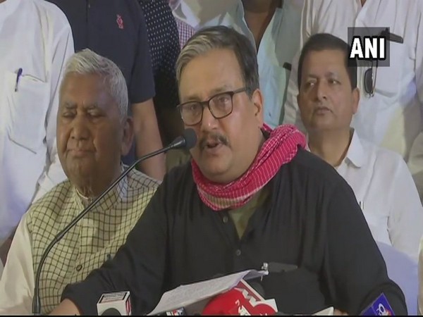 RJD leader Manoj Jha addressing a presser in Patna on Friday. 