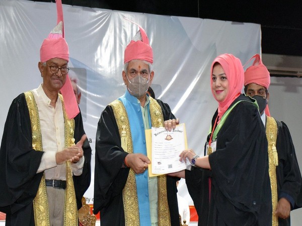 Jammu and Kashmir Manoj Sinha awarding degree to a girl student (Photo/ANI)