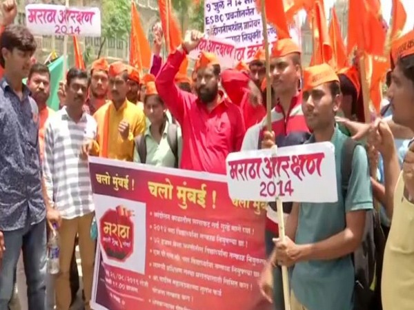 Maratha Kranti Thok Morcha members during their protest in Mumbai on Monday. Photo/ANI