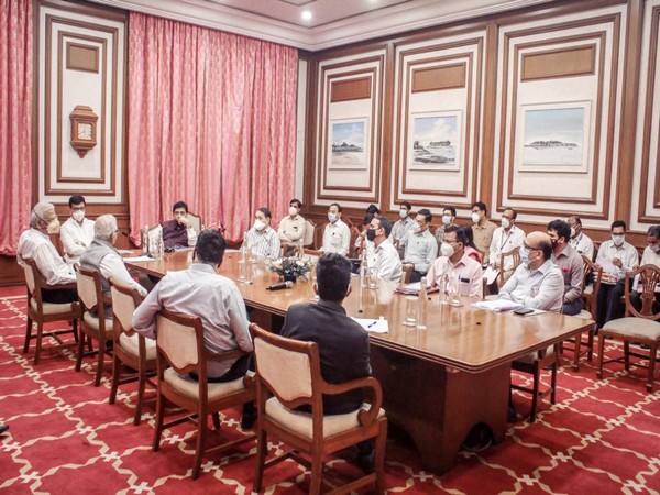 A visual from the meeting of the Maharashtra Cabinet subcommittee on Maratha reservation.