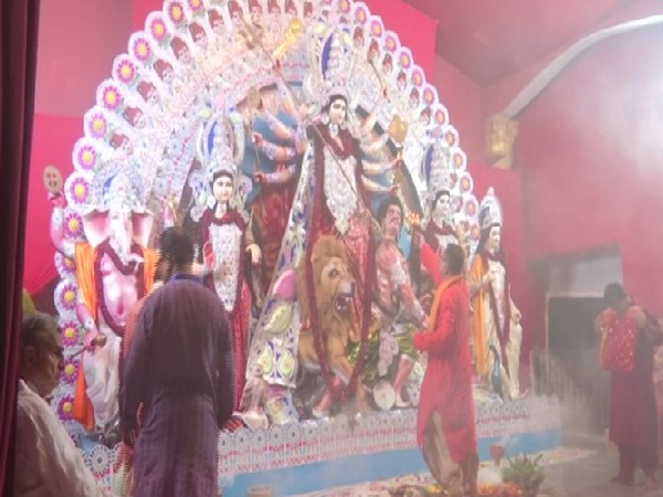 Durga puja at Matri Mandir pandal in Safdarjung Enclave in New Delhi.