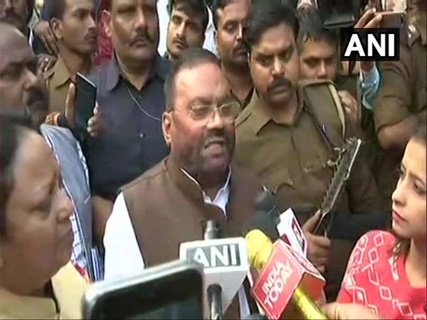UP Minister Swami Prasad Maurya talking to media persons in Unnao on Saturday.