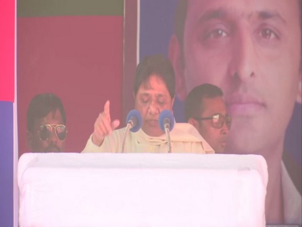 Bahujan Samaj Party president Mayawati at a rally in Jaunpur, Uttar Pradesh, on Tuesday. Photo/ANI