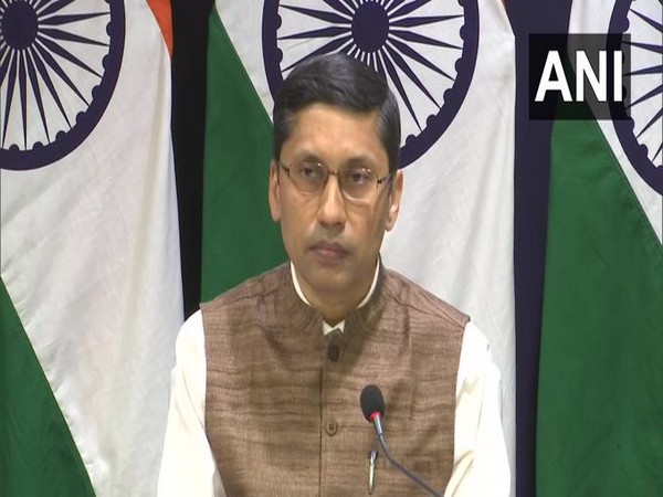 MEA spokesperson Arindam Bagchi speaking at a media briefing on Friday.