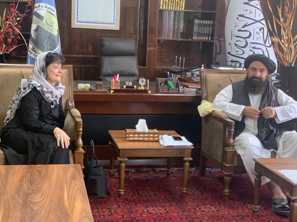 UN Envoy Deborah Lyon and Khairullah Khairkhwa, Minister of Information and Culture, Islamic Emirates(Photo Credit: UNAMA News\\Twitter)