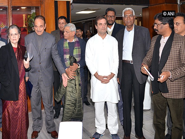 Opposition leaders after a meeting in New Delhi on Monday.