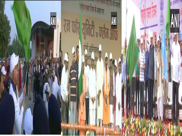 CMs of Haryana, Uttar Pradesh and Maharashtra flagged off 'Run for Unity' event on Thursday. Photo/ANI