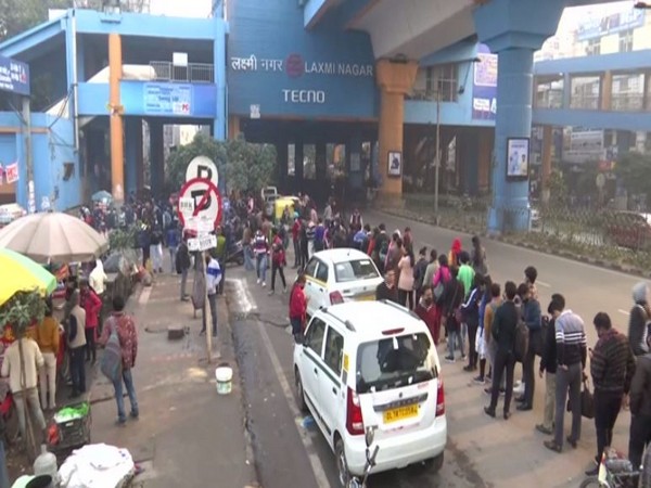 Queue outside Laxmi Nagar metro station in Delhi on Wednesday. (ANI/pictures)