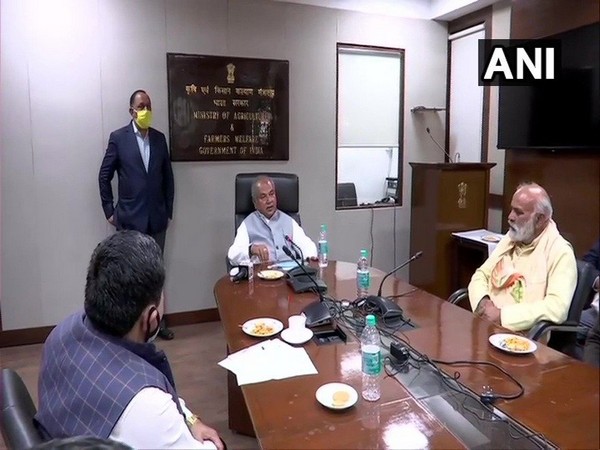 A visual of meeting between Union Agriculture Minister Narendra Singh Tomar and farmer leaders in New Delhi. (Photo/ANI)