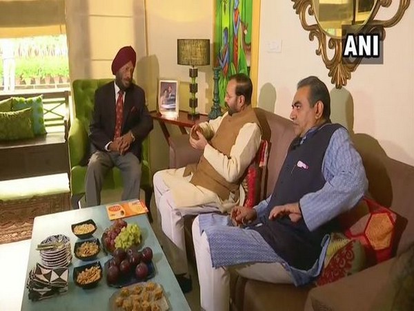 Prakash Javadekar at Milkha Singh's residence on Wednesday.  Photo/ANI