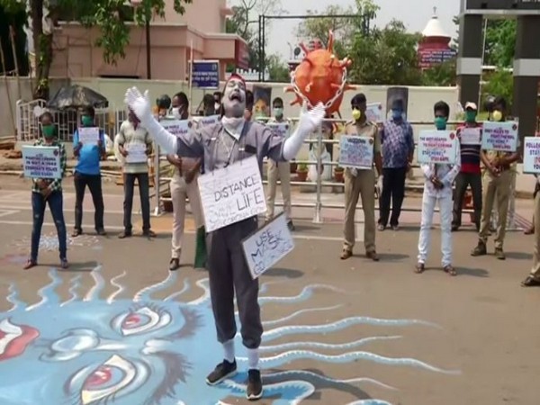 Mime artist Chittaranjan Satpathay in action at Bhubaneswar on Wednesday
