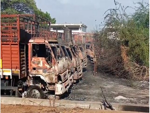 Mini Vans which caught fire on Monday morning (Photo/ANI)