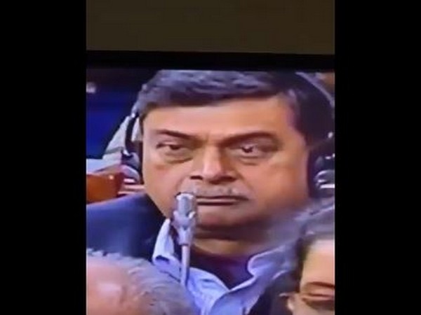 A still from the video doing rounds on social media showing Union Power Minister RK Singh making strange eye movements in Parliament on Saturday.