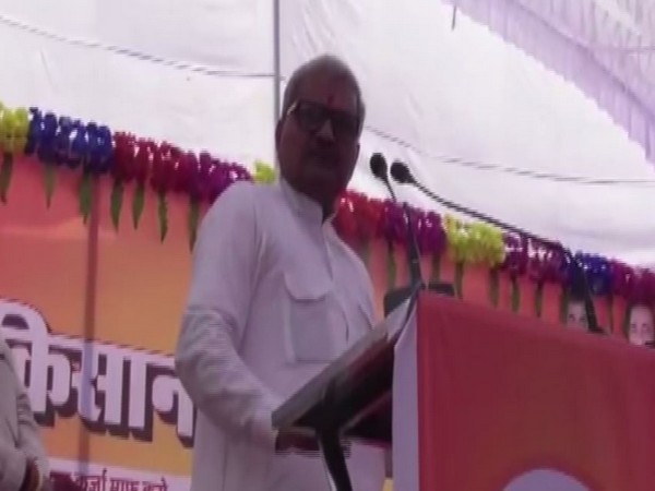 BJP MP Janardan Mishra speaking at a rally in Rewa, Madhya Pradesh. Photo/ANI