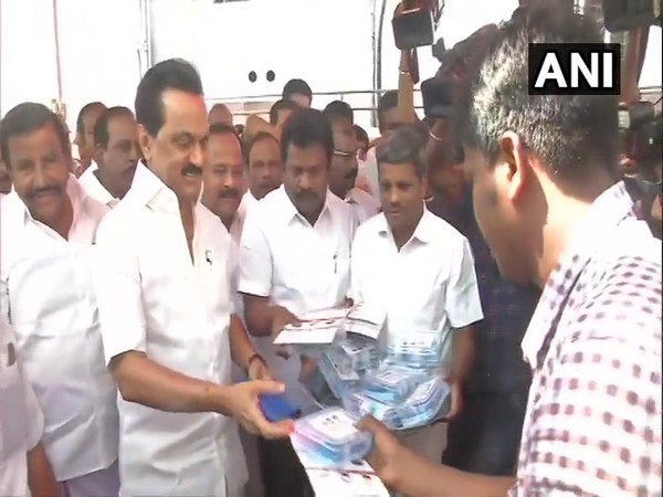 MK Stalin distributes hygiene kits in Chennai. Photo/ANI