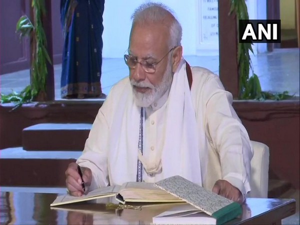 Prime Minister Narendra Modi in Sabarmati Ashram, Ahmedabad on Wednesday (Photo/ANI)