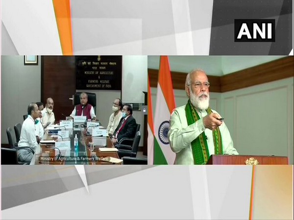 Prime Minister Narendra Modi launching financing facility under Agriculture Infrastructure Fund via video conferencing on Sunday. [Photo/ANI]