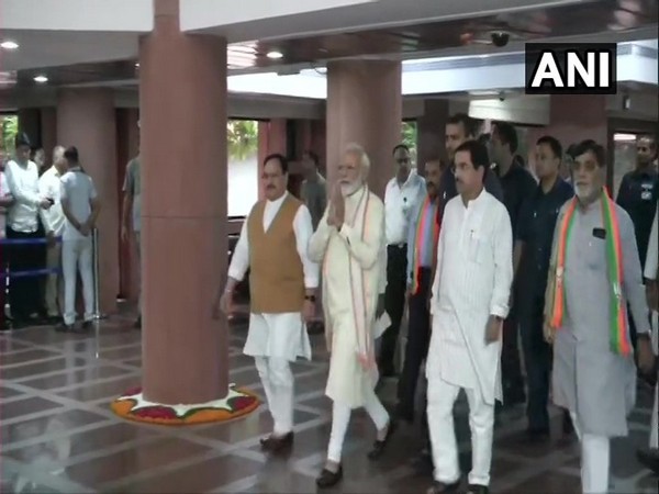 Visuals of Prime Minister Narendra Modi and other leaders leaving from Parliament Library Building after the second day of training programme 'Abhyas Varg'.