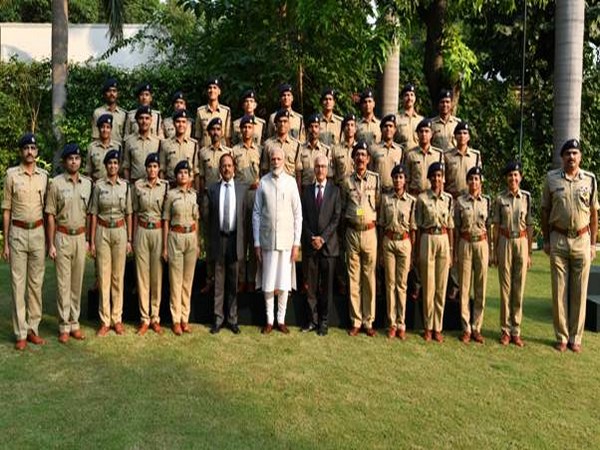 PM Modi with IPS probationers of 2018 batch on Wednesday here. Photo/ANI